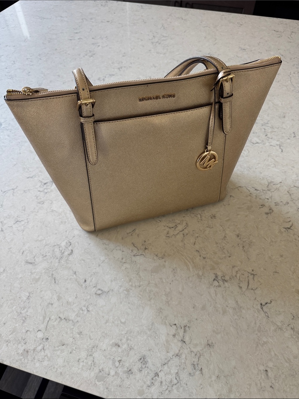 Michael Kors Metallic Ziptop Gold Tote Bag - Picture 2 of 13